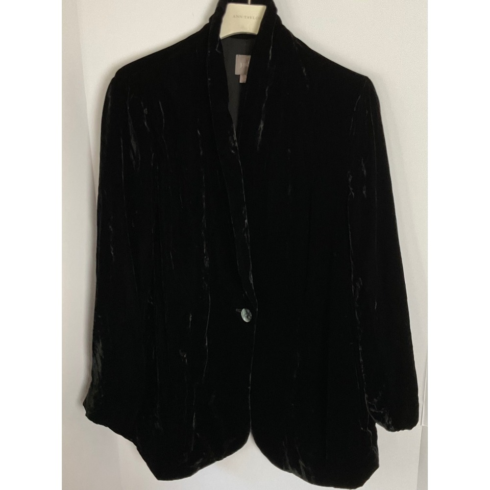 J. Jill Womens Black Velvet Blazer and Vest Set XL Shawl Collar One Button 2pc